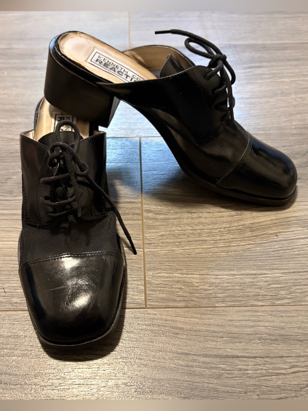 Vintage Kenneth Cole Black Patent Cap-Toe Lace-Up Slip-On Oxfords